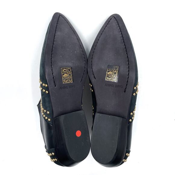 Anine Bing Low Charlie Boots Black Suede Gold Studded Ankle Flat Sz 36 / 6 US - Picture 12 of 15